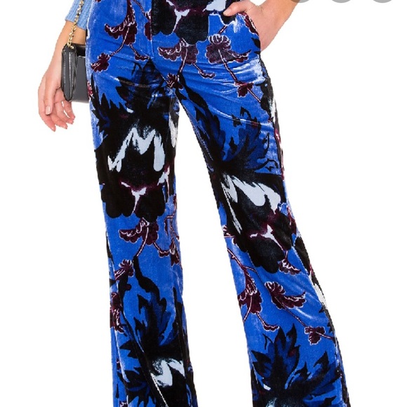 Diane Von Furstenberg Denim - Diana Von Furstenberg Floral Velvet Flared Pants
